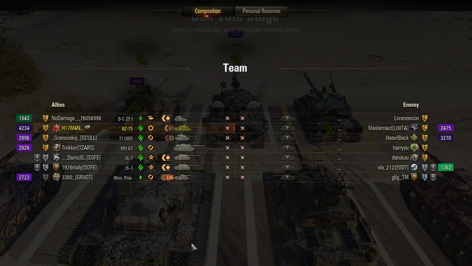 Tab screen: WN8 beside both teams, clear of the kills and names, in Onslaught as in Random battles.